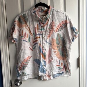 Cynthia Rowley Women's S Multicolor Linen Tropical Leaf Print Button Down Shirt